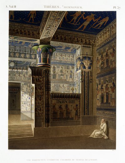 Interior View of the West Temple of the Memnonium, Thebes, plate 37 from Vol II of `Descriptions of Egypt`, engraved by Allais, 1822 by Le Pere